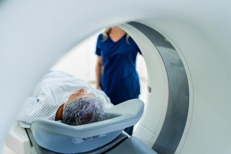 Patient during magnetic resonance exam at hospital